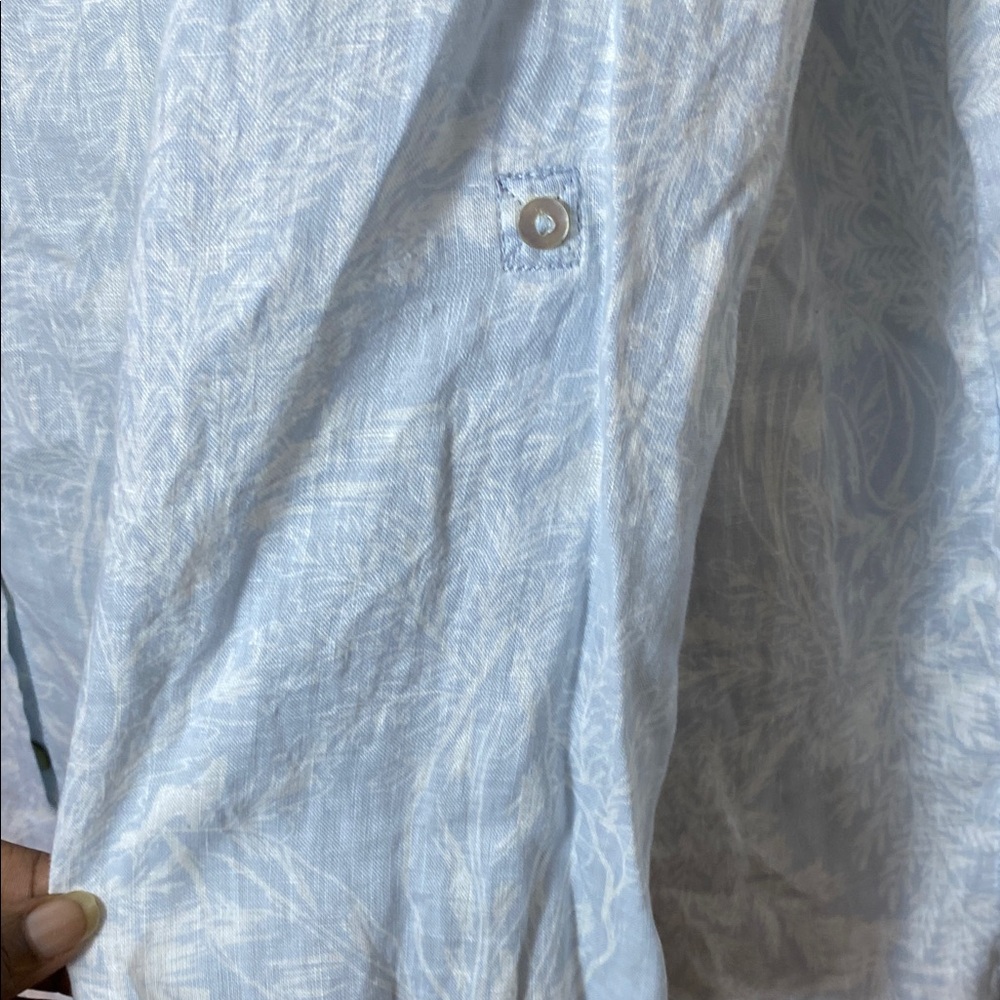 Tahari Women Linen Pastel Blue Button-Down Shirt Tunic Plus Size 1x - Picture 4 of 8